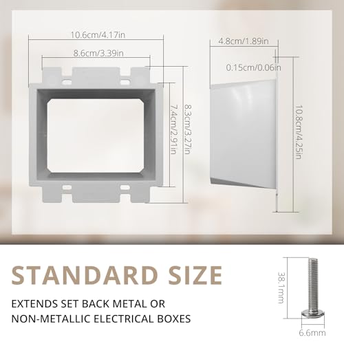 2-Gang BE2 Non-Metallic Electrical Power Outlet Box Extender(ETL Listed),White Outlet Box Extender for Power Switch Receptacles Accessories,Fire Rated for 2 Hours,1-Pack