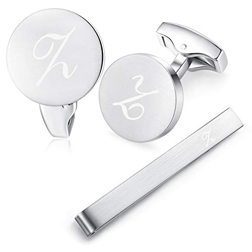 Preisvergleich Produktbild HONEY BEAR Manschettenknöpfe Krawattennadel Set Initialen Buchstabe Herren Edelstahl Hochzeit Cufflinks Manschettenknopf Silber (Z Set)