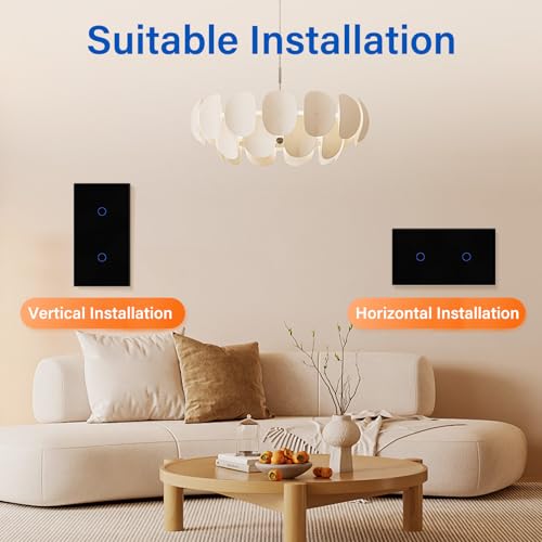 BSEED Touch Lichtschalter 1 Fach 1 Weg mit 1 Fach 1 Weg Wandschalter mit Glasscheibe 3-500W Ber&uuml;hrungssensor EU Standard Wandlichtschalter 157mm - schwarz