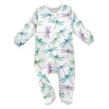 Emelivor Dragonflies White Green Baby Newborn One-Piece Clothes Cotton Infant Footed Pjs for Girls Boys Kids