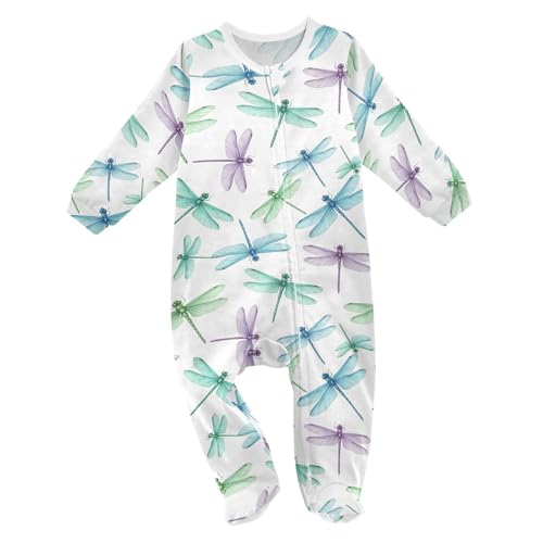 Emelivor Dragonflies White Green Baby Newborn One-Piece Clothes Cotton Infant Footed Pjs for Girls Boys Kids