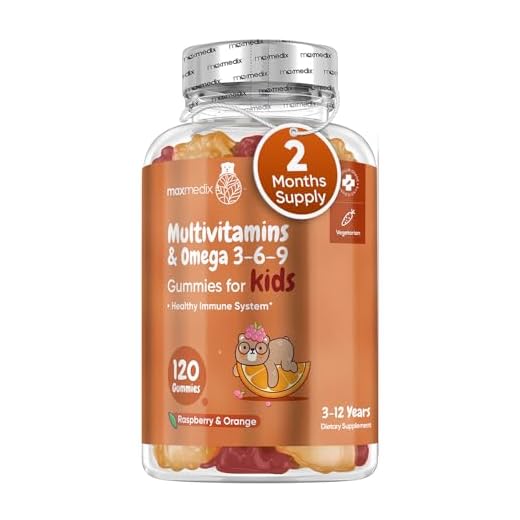 Tuggbar multivitamin för barn - 120 Gummies (räcker i 2 mån.) Barnvänligt tillskott med multi vitaminer i from av zink, Omega 3, 6 & 9, Naturlig tillskott med apelsin- & jordgubbssmak