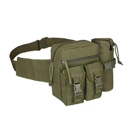 FAMI Tactical Waist Pack Pouch With Water Bottle Pocket Holder Waterproof Molle Fanny Hip Belt Bag-Green