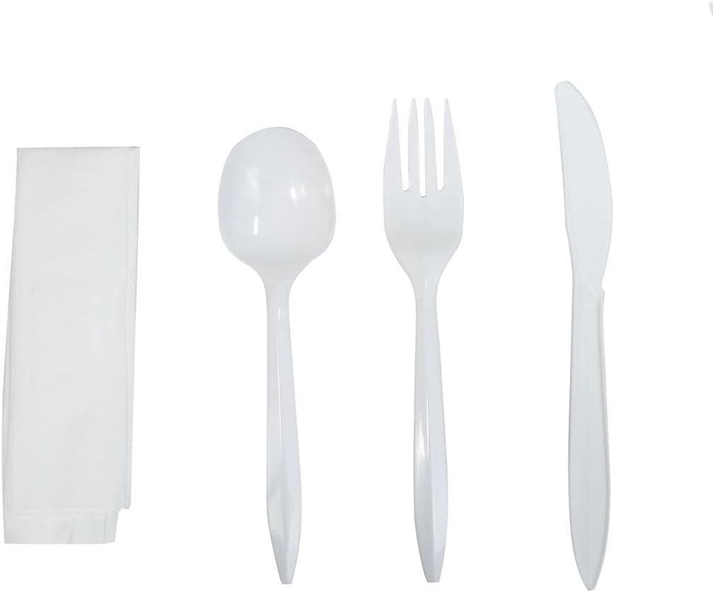 R Noble 80 Plastic Silverware Set with Napkins, Individually Wrapped, Disposable Silverware Set, Cutlery Kit