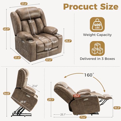 Sillón eléctrico reclinable plegable Marrón claro miniatura 2