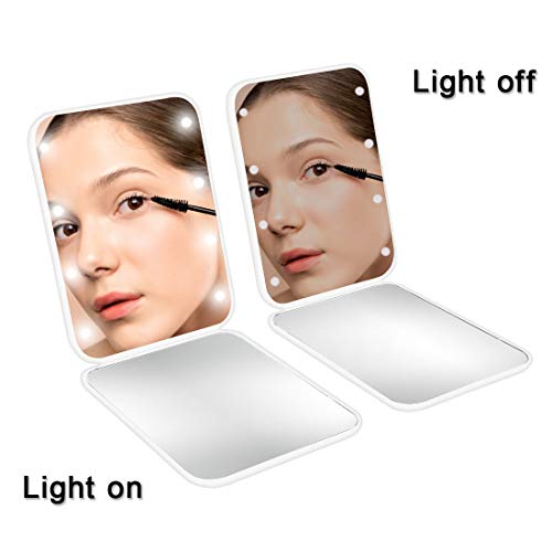 Milishow Compact Mirror, 1X/3X Magnifying Led Pocket Mirror, Small Lighted Travel Makeup Mirror For Purse, Handbag, Folding, Handheld, 2-Sided Mini Mirror, Mirror With Lights For Women -White #TOP1
