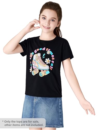 Image of Dvenki Girls Graphic Short Sleeve Crewneck T-Shirt Sizes 6-18 | breathable soft cotton blend, cute graphic prints, summer little and big girls tee, ideal casual wear for school, daily