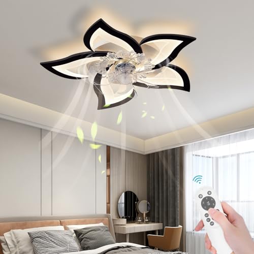 Bevenus Low Profile Ceiling Fans with Lights,27.2” Black Modern Dimmable...