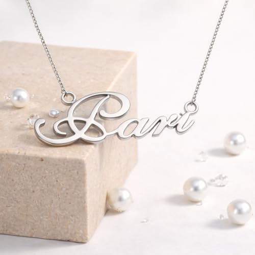 Image of Pari Cursive Gold & Silver Name Pendant Necklace, Best Jewelry Gift for Girls.