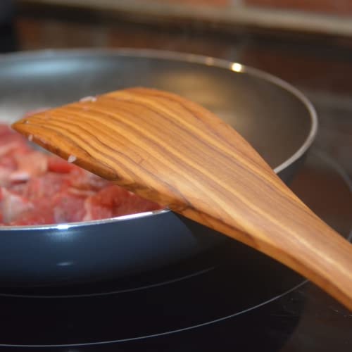 The Live Edge - Olive Wood Spatula For Cooking | Wide Wooden Scraping Spoon With Flat Bottom Edge | Thin Large Wooden Spatula Turner Ideal For Nonstick Cookware, Stirring, Fry, Mixing, And Flipping #TOP6