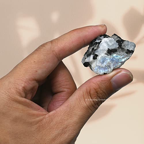 Image of Amazing Gemstone 2 Pieces Rainbow Moonstone Raw Crystals and Healing Stones, Natural Rocks for Tumbling and DIY Raw Stones and Crystals