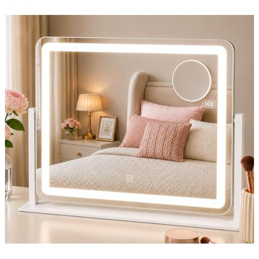 HNV Vanity Mirror with Lights – 22" x17 Large Lighted Makeup Mirror, Dimmable 3-Color LED, Touch Screen, 360° Rotation for Desk/Bedroom (White)​