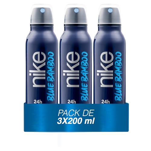 NIKE - Blue Bamboo Pack de 3 x 200 ml, Desodorante Hombre Spray, Desodorante Antimanchas para Todo Tipo de Piel, 0% Sales de Aluminio, de Larga Duración, Fragancia Aromática Marina Amaderada