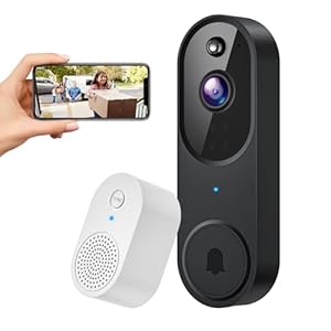 1080p Wireless Smart Doorbell Camera with Doorbell Receiver, HD Live Image, AI Human Detection, 2.4GHz Wi-Fi, Two- Way Audio, Cloud Storage, Battery Powered Camera (Black)