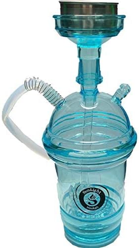 Portable Cup Hookah Bundle - LED Lights- Sunlight Travel Hookah for Beach/Car - Mini Hookah Set with hose and tongs - Hookah Set with Everything- Light Up Shisha - (Blue)