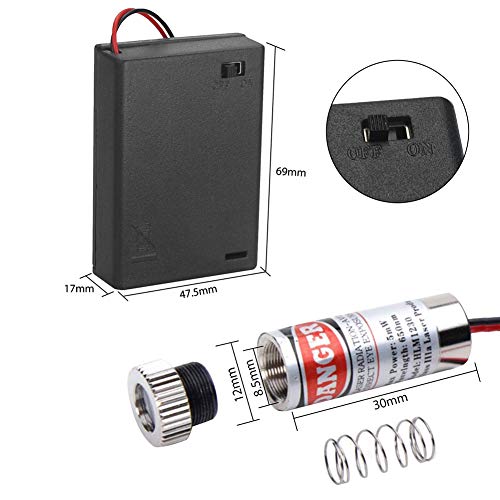 WayinTop 2 Set 650nm Laser Head Battery Holder for Sight Positioning Sighting Telescope, Adjustable Focus Lens Laser Red Line Diode Module 3-5V with Driver Plastic Lens + 4.5V AA Battery Holder