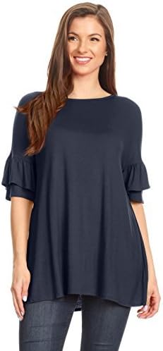 Womens Tunic Tops to Wear with Leggings Ruffle Sleeve Reg and Plus Size Tunics T Shirts - Made in USA