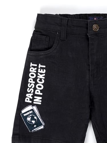Image of KiddoPanti Boys Knee-Length Denim Shorts | Stretchable Cotton Poly Denim | Comfortable Fit with Button Elasticated Waistband & Zip Fly