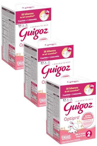 Guigoz OPTIPRO 2 Lait bébé 2ème âge en poudre de 6 à 12 mois - Bag in Box (2 sachets de 600g) (Lot de 3)