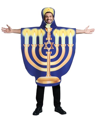Berlune Hanukkah Menorah Costume for Adults Chanukah Light up Flashing Menorah Costume Full Body Funny Holiday Party Outfit Fancy Cosplay Dress Suit for Men Women Hanukkah Halloween Dress up Party