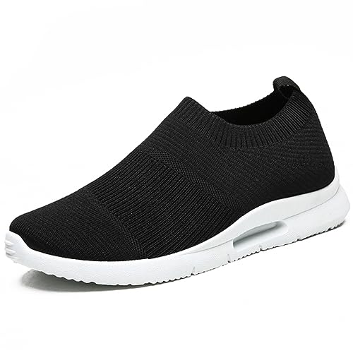 MGNLRTI Mens Slip on Trainers Running Shoes Gym Walking Sneakers Lightweight Tennis Shoes Black Mens Size 11 UK(Label Size:46)