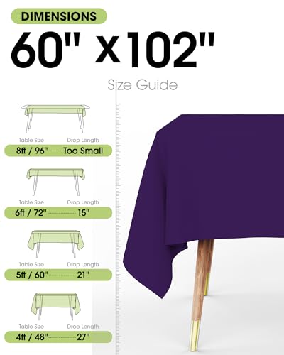Image of Pureegg Rectangle Table Cloth 60 inch x 102 inch - Durable Polyester Tablecloth Offers Reusable & Washable Protection, Ideal for Outdoor Party, Picnic, Wedding, Banquet and Birthday, 2 Pack, Purple