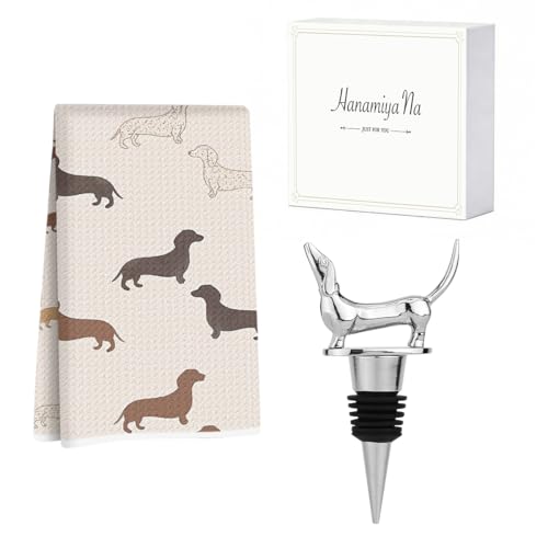 Image of Dachshund Kitchen Towels with Wine Bottle Stopper 24x14 Inch, Dachshund Gifts Reusable Dish Towels for Kitchen Bars Decor, Wine Gift Weiner Dog Gifts for Women Men Christmas Birthday Gift-2