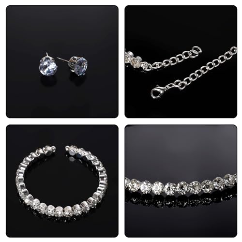 choyaxo 4pcs Silver Necklace Set Including Rhinestone Necklace Earrings Bracelet Gloves for Tea Party Bridal Wedding Formal Costume Jewelry3