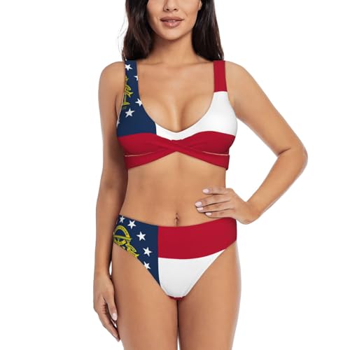 Maillot de bain 2 pièces contrôle du ventre drapeau Géorgie pour masquer les rondeurs avec style