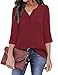 Messic Women's V-Neck Blouses 3/4 Roll-up Sleeve Button Casual Chiffon Tunic Shirt (Wine, XX-Large)