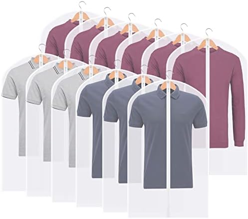 Perber Hanging Garment Bags Clear Suit Bag (Set of 12) Lightweight Dust-Proof Clothes Cover Bags with Full Zipper for Closet Storage and Travel -24'' x 32''/12 Pack