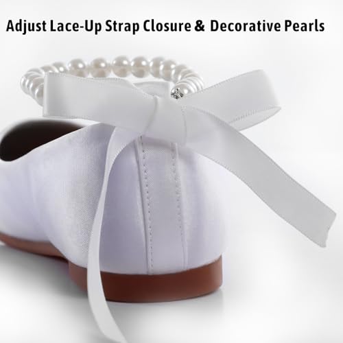 Toddler Girls Dress Shoes Flower Girls Kids Mary Jane Ballet Flats Wedding Party Communion Princess Shoes(White Silk,Little Kid 13)3