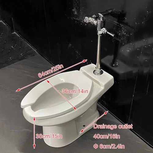 Sanitario de altura cómoda para uso comercial, con válvula de descarga manual, material cerámico, instalación en piso y drenaje de piso, desplazamiento de 4.5L miniatura 5