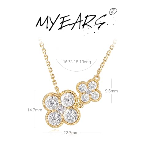 MYEARS Gold Necklace for Women Flower Pendant Sideways Double Four-leaf-clover Link Birthstone Cubic Zirconia 14K Simple Dainty Chain Floral Lucky Jewelry Gift4