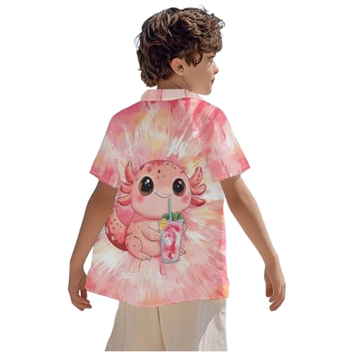 Image of Kids Tie-dye Hawaiian Shirt 80s Button Down Retro Short Sleeve Casual Beach Tropical Funny Party Outfits for Boys