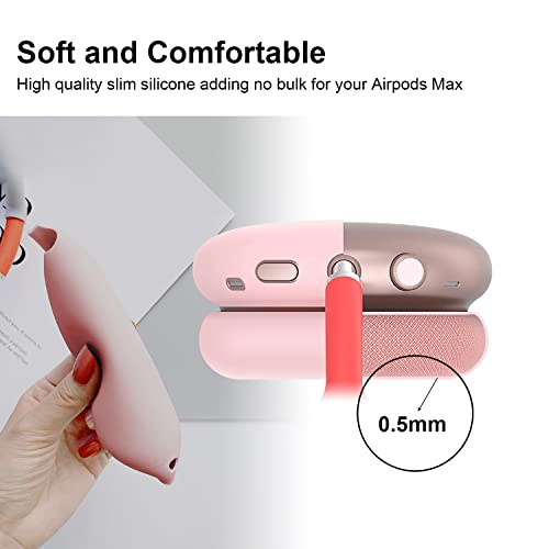 Oetker Compatible Airpods Max Case Cover, Soft Silicone 3 In 1 Anti-Scratch Ear Pad Case Cover/Ear Cups Cover/Headband Cover Accessories Protective Skin Case For Airpods Max Headphones, Pink #TOP3