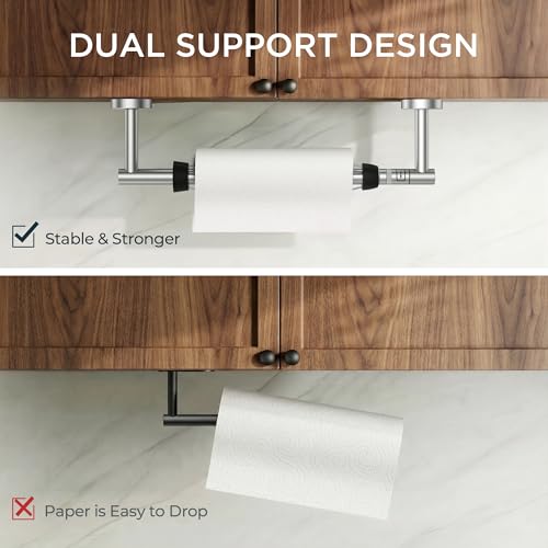 FORIOUS Paper Towel Holder Under Cabinet, SUS304 Wall Mounted Commercial Paper Towel Holder, One-Handed Tear Hanging Paper Roll Holder with Ratchet Mechanism for Kitchen Bathroom (Brushed Nickel) by FORIOUS - Image 7