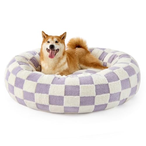 Image of LE SURE Shown on TV Donut Large Dog Bed - XL Round Cat Beds Indoor Anti-Anxiety Calming Bed Present for Pets, Washable Cute Bed with Jacquard Shaggy Plush & Anti Slip Bottom, 36 Inch, Purple