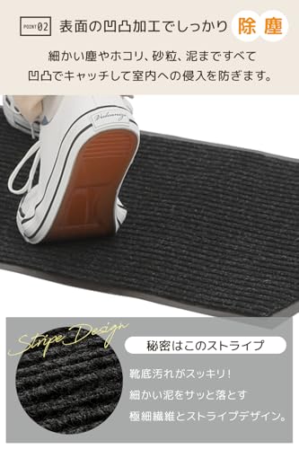 【スタンダード仕様】 玄関マット 滑り止め ズレない 屋内 屋外 業務用 泥落とし 速乾 吸水 洗える 家庭用 お店 オフィス 無地タイプ (ブラック, 50cm*80cm) [3]