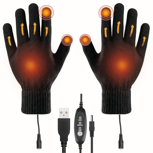 Guantes Calefactables USB Invierno para Hombre y Mujer Guantes Térmicos con Pantalla Táctil, Guantes termicos Hombre Cara 3 Niveles para Ciclismo, Moto, Senderismo y Actividades al Aire Libre