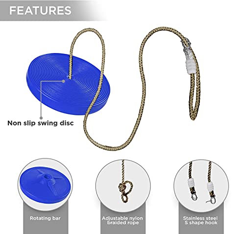 Image of Toy Park Plastic Disc Swing Outdoor Indoor Hanging Plate Children Swing Disc Seat Kids Round Rope Playground Garden Play Activity with Height Adjustable (Blue)