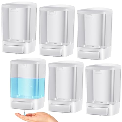 Image of Hushee 6 Pcs Plastic Wall Mounted Soap Dispenser Commercial Manual Soap Dispenser Containers for Kitchen Shower Hotel(White,33.8 oz 1000ml)