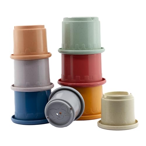 babynova Stapelbecher - Pädagogisches Baby- und Kleinkindspielzeug - ab 3 Monaten - 8-teiliges Set - Entwicklung von Motorik und Koordination - Geeignet für Badewanne und Sandkasten - BPA-frei