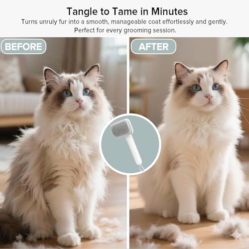 Cat Brush for Shedding, 2 Pcs Industry-First Adjustable Cat Brushes for Indoor Cats, Self-Cleaning Slicker brush, 264 Skin-Friendly Needles for Long or Short Haired Dogs, Perfect for Deshedding — view 6