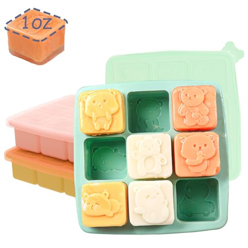 Image of Lphianx Silicone Freezer Tray with Lid, Food Storage Container for Homemade Baby Food, Vegetable, Fruit Purees, Breast Milk Feeder & Mini Nibble Combo, Breastmilk Popsicle Molds, 3 Pack (S)