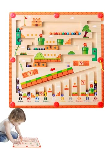 Jogos magnéticos de madeira, labirinto magnético, brinquedos educativos de mesa Montessori, conjunto de mesa magnético para aprendizagem de números e cores, labirinto de aprendizagem para crianças de