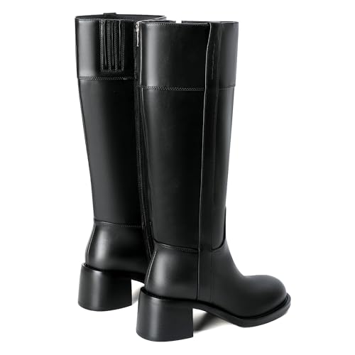 Image of Reitoye Knee High Boots Women Round Toe Chunky Block Heeled Boots Side Zipper Tall Gogo Boots Shoes