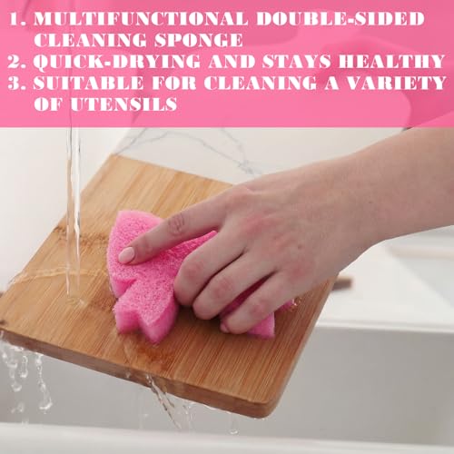 Image of Tioncy 12 Pack Pink Bow Sponges Bulk Preppy Dual Sided Scrubber Stylish Pink Bow Sponges Reuseble Non Scratch Dishwashing Kitchen Cleaning Accessories for Cookware Pot Boiler Pan Household