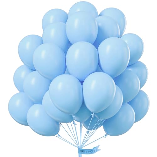 Image of PartyWoo Light Blue Balloons 101pcs 12 Inch Baby Pastel Sky Aqua Blue Balloons for Birthday Gender Reveal Boy Baby Shower Graduation Bachelorette Anniversary Beach Dog Party Decorations Blue-Y4