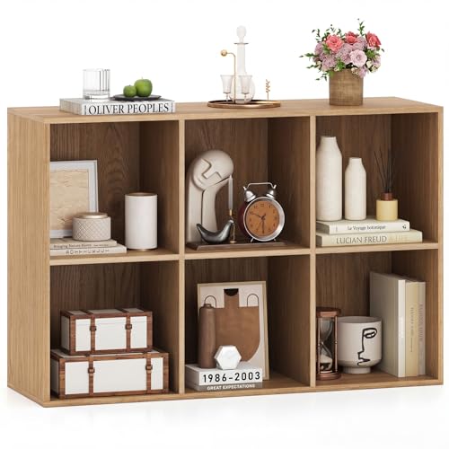 Image of COSTWAY 6 Tier Cube Bookcase, Space-Saving (6, Natural, 91 x 29 x 61 cm)